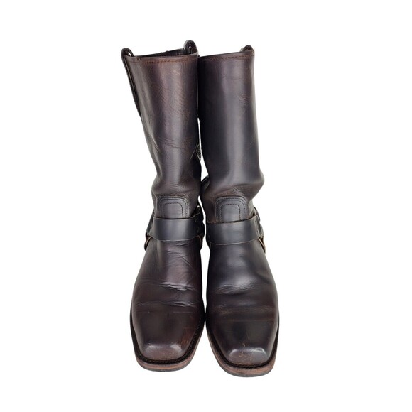 Vintage 80s FRYE Leather Harness Square Toe Moto Cowboy Boot Men's Size 10 Brown - Picture 7 of 16